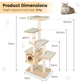 NNECW Modern Wooden Cat Tower with Scratching Posts Washable Cushion