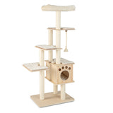 NNECW Modern Wooden Cat Tower with Scratching Posts Washable Cushion