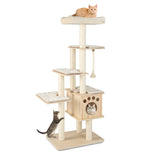 NNECW Modern Wooden Cat Tower with Scratching Posts Washable Cushion