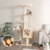 NNECW Modern Wooden Cat Tower with Scratching Posts Washable Cushion