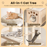 NNECW Modern Wooden Cat Tower with Scratching Posts Washable Cushion