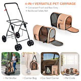 NNECW 4-in-1 Double Pet Stroller with Detachable Carrier for Cats Travel-Beige