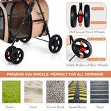 NNECW 4-in-1 Double Pet Stroller with Detachable Carrier for Cats Travel-Beige
