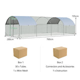 NNECW Large Metal Chicken Coop with Cover and Wire Mesh for Outdoor Backyard/Farm-760 x 280 x 195 cm