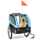 NNECW Folding Pet Bike Trailer with 3 Zippered Doors and 8 Reflectors-Blue