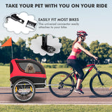 NNECW Folding Pet Bike Trailer with 3 Zippered Doors and 8 Reflectors-Red