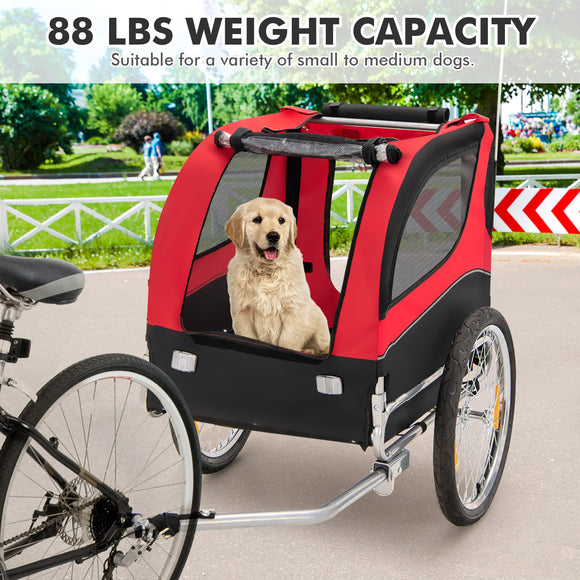 NNECW Folding Pet Bike Trailer with 3 Zippered Doors and 8 Reflectors-Red