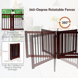NNECW 4 Panel Folding Dog Fence with Walk Through Door-Coffee