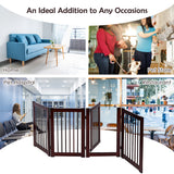 NNECW 4 Panel Folding Dog Fence with Walk Through Door-Coffee