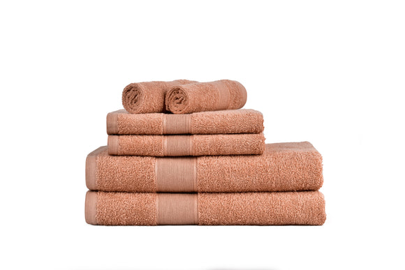 NNEIDS 500GSM 100% Cotton Towel Set -Single Ply carded 6 Pieces -Dusty Coral