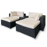 NNEDPE Rattan Outdoor 5pc Chairs Ottoman Table Lounge Furniture Sofa Beige