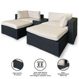 NNEDPE Rattan Outdoor 5pc Chairs Ottoman Table Lounge Furniture Sofa Beige