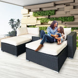 NNEDPE Rattan Outdoor 5pc Chairs Ottoman Table Lounge Furniture Sofa Beige
