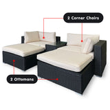 NNEDPE Rattan Outdoor 5pc Chairs Ottoman Table Lounge Furniture Sofa Beige