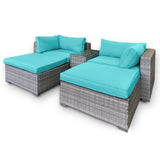 NNEDPE Rattan Outdoor 5pc Corner Chairs Ottoman Furniture Lounge - Aqua