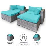 NNEDPE Rattan Outdoor 5pc Corner Chairs Ottoman Furniture Lounge - Aqua