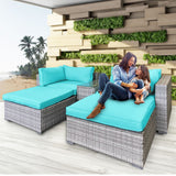 NNEDPE Rattan Outdoor 5pc Corner Chairs Ottoman Furniture Lounge - Aqua