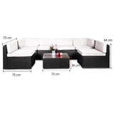 NNEDPE 7pc Black PE Rattan Outdoor Sofa Furniture Garden Patio Set Black