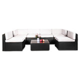 NNEDPE 7pc Black PE Rattan Outdoor Sofa Furniture Garden Patio Set Black