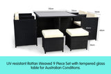 NNEDPE 9pc Outdoor Furniture PE Rattan Cube Dining Garden Set