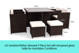 NNEDPE 9pc PE Rattan Cube Dining Garden Set - Brown