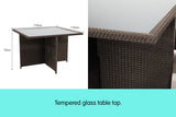 NNEDPE 9pc PE Rattan Cube Dining Garden Set - Brown