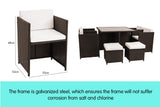 NNEDPE 9pc PE Rattan Cube Dining Garden Set - Brown