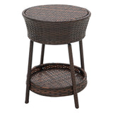 NNEDPE Rattan Outdoor Cooler Table Mini Bar Ice Cool Coffee - Brown