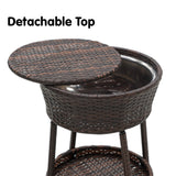 NNEDPE Rattan Outdoor Cooler Table Mini Bar Ice Cool Coffee - Brown