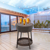 NNEDPE Rattan Outdoor Cooler Table Mini Bar Ice Cool Coffee - Brown