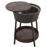 NNEDPE Rattan Outdoor Cooler Table Mini Bar Ice Cool Coffee - Brown