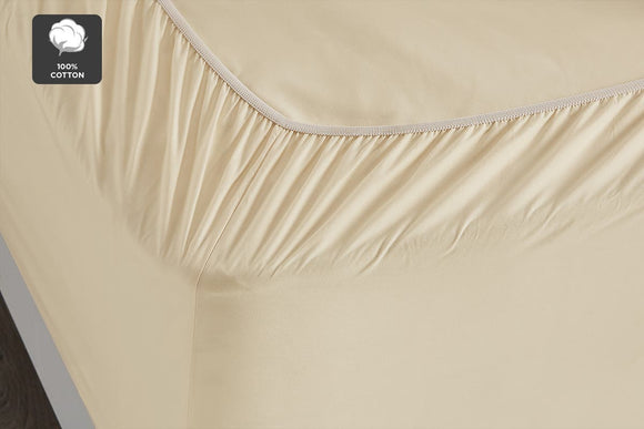 NNEKG 300TC Classic Percale Fitted Sheet (Sand Queen)