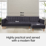 NNEDPE Sarantino Linen Fabric Corner Sofa Bed Couch Lounge w/ Chaise D.Grey