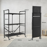 NNECW 3-Tier Foldable Kitchen Cart with 4 Wheels