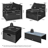 NNECW  8 Pieces Outdoor PE Rattan Conversation Set with Washable Cushion Covers-Black
