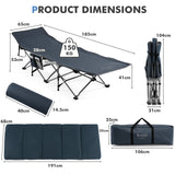 NNECW Folding Travel Camping Cot with Carry Bag Removable Mattress &amp Pillow-Blue