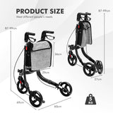 NNECW Aluminium Foldable 3-Wheel Rollator Walker with Adjustable Handle Brakes-Black
