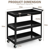 NNECW 3-Tier Utility Cart with Humanized Handle for Office Kitchen-Black