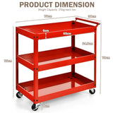 NNECW 3-Tier Utility Cart with Humanized Handle for Office Kitchen-Red