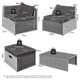 NNECW  8-Piece Outdoor Grey PE Rattan Conversation Set with Washable Cushion Covers-Grey