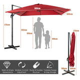 NNECW 360 Rotation 8-Rib Cantilever Umbrella with 3 Tilt Settings for Garden and Cafe-Wine