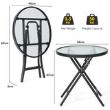 NNECW Folding Patio Side Table with Tempered Glass Tabletop