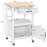 NNECW Kitchen Island Cart with 4 Flexible Universal Wheels White