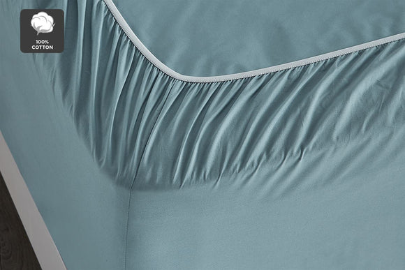 NNEKG 300TC Classic Percale Fitted Sheet (Sky Blue King)