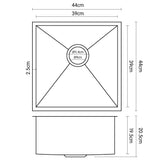 NNEDPE 304 Stainless Steel Undermount Topmount Kitchen Laundry Sink - 440 x 440mm
