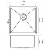 NNEDPE 304 Stainless Steel Undermount Topmount Kitchen Laundry Sink 51x45cm