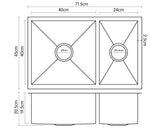 NNEDPE 304 Stainless Steel Undermount Topmount Kitchen Laundry Sink - 715 x 450mm