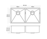 NNEDPE 304 Stainless Steel Undermount Topmount Kitchen Laundry Sink - 865 x 440mm