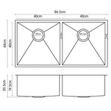 NNEDPE 304 Stainless Steel Undermount Topmount Kitchen Laundry Sink - 865 x 440mm