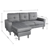 NNEDPE Sarantino Linen Corner Sofa Couch Lounge Chaise with Metal Legs - Grey